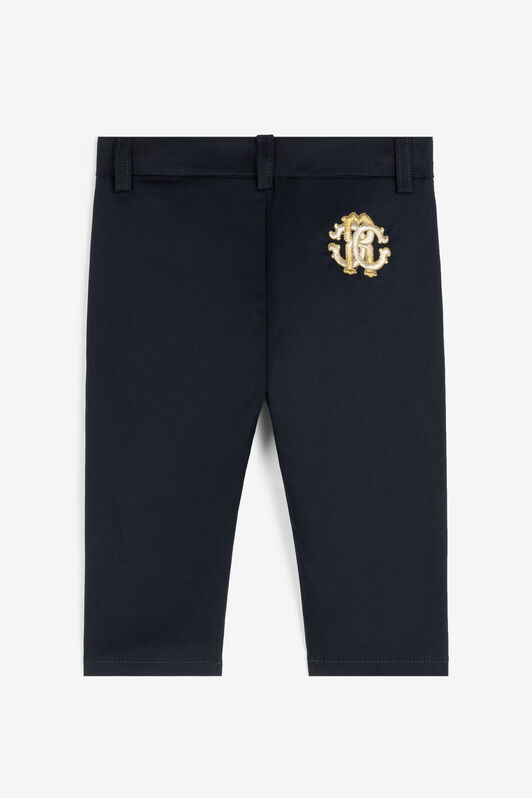 JU RC Monogram-Embroidered Cotton Trousers JU RC Monogram-Embroidered Cotton Trousers Dark blue RJT218-CE035