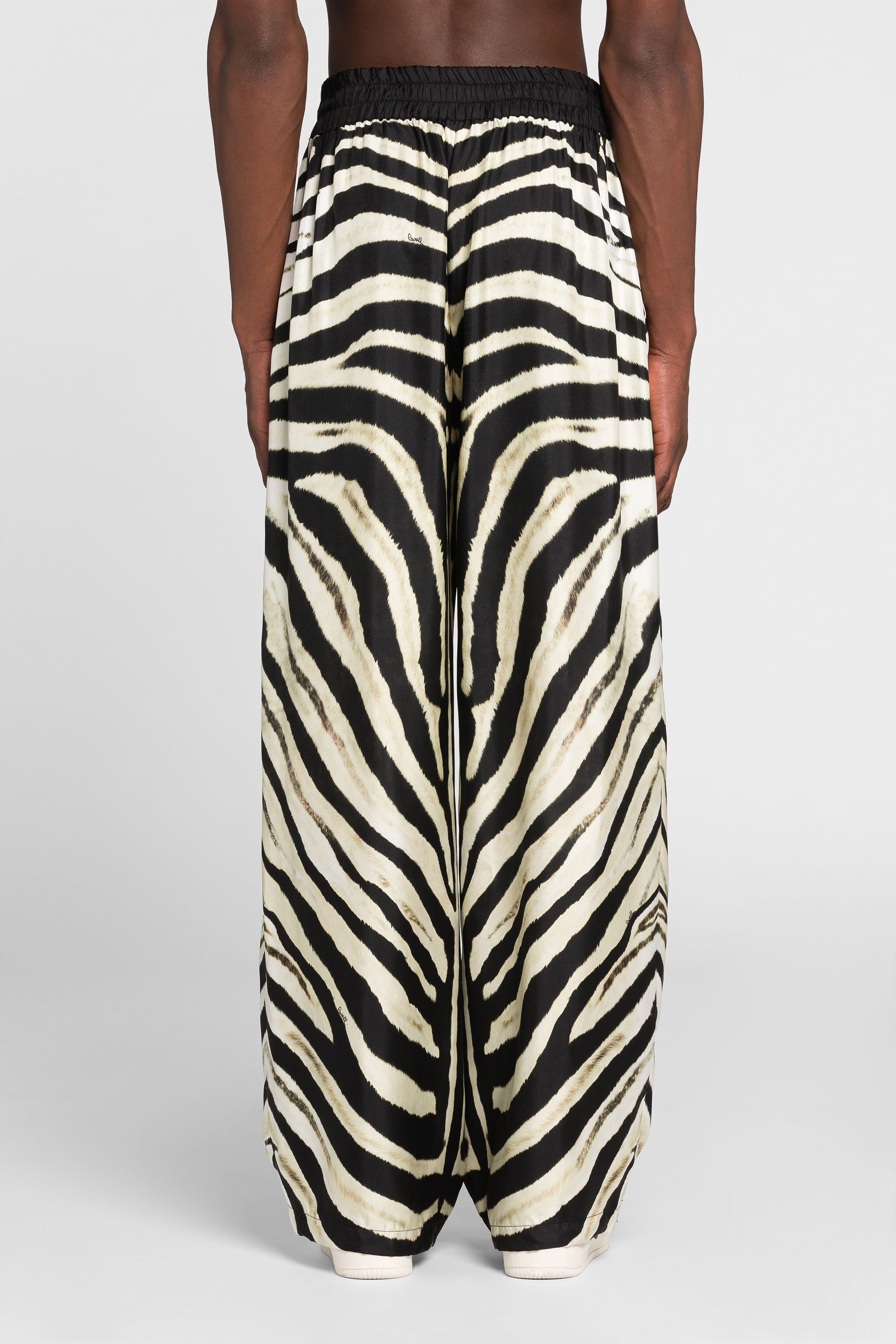 RC Zebra-Print Silk Trousers IVORY/BLACK ONT218-4QD03
