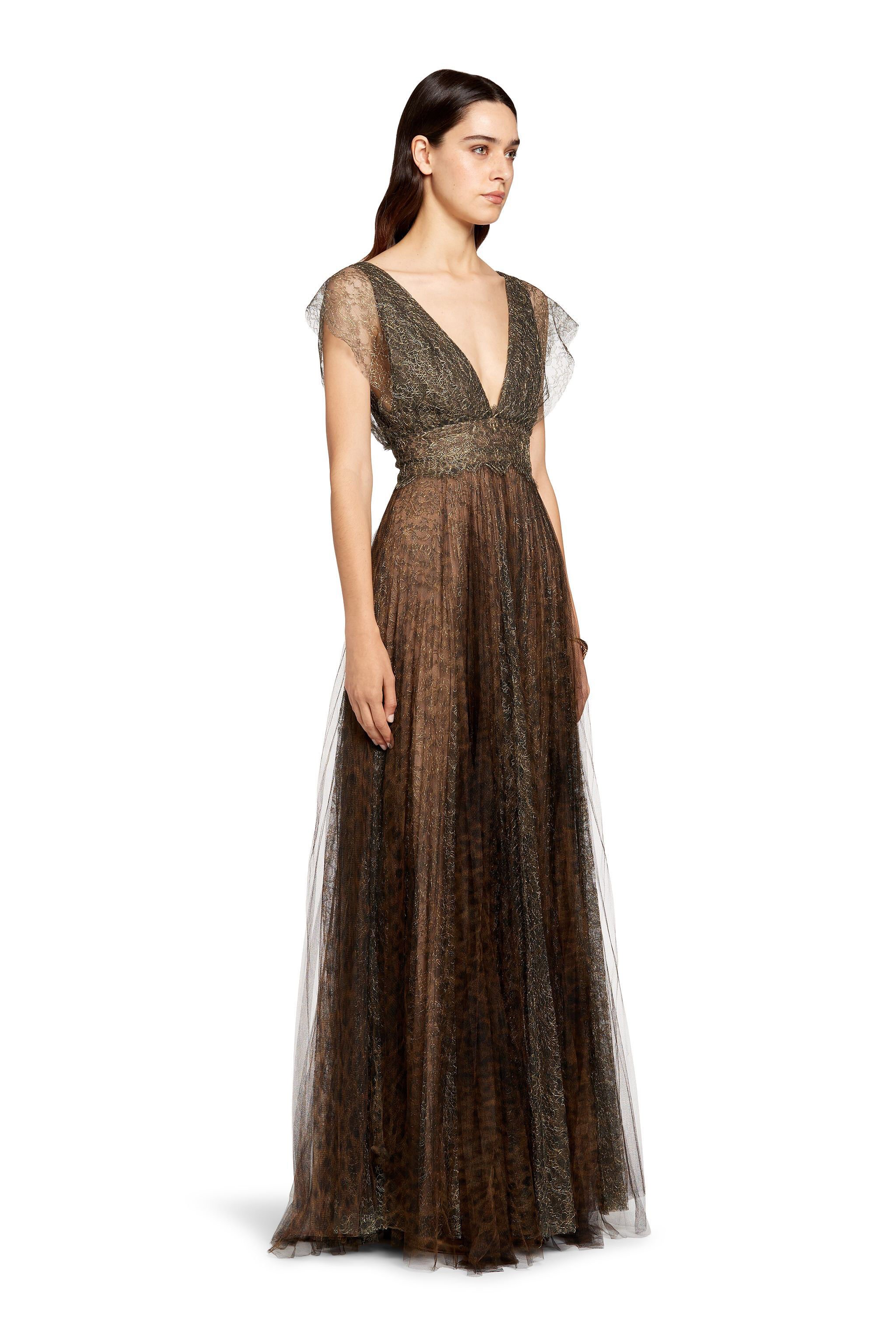 RC Maxikleid aus Tüll mit Leopardenmuster DARK GREY/GOLD/BRAWN LQT102-RP072
