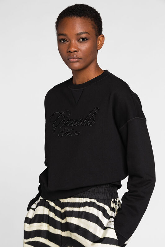RC Logo-Embroidered Cropped Cotton Sweatshirt Black OKT66A-CF050