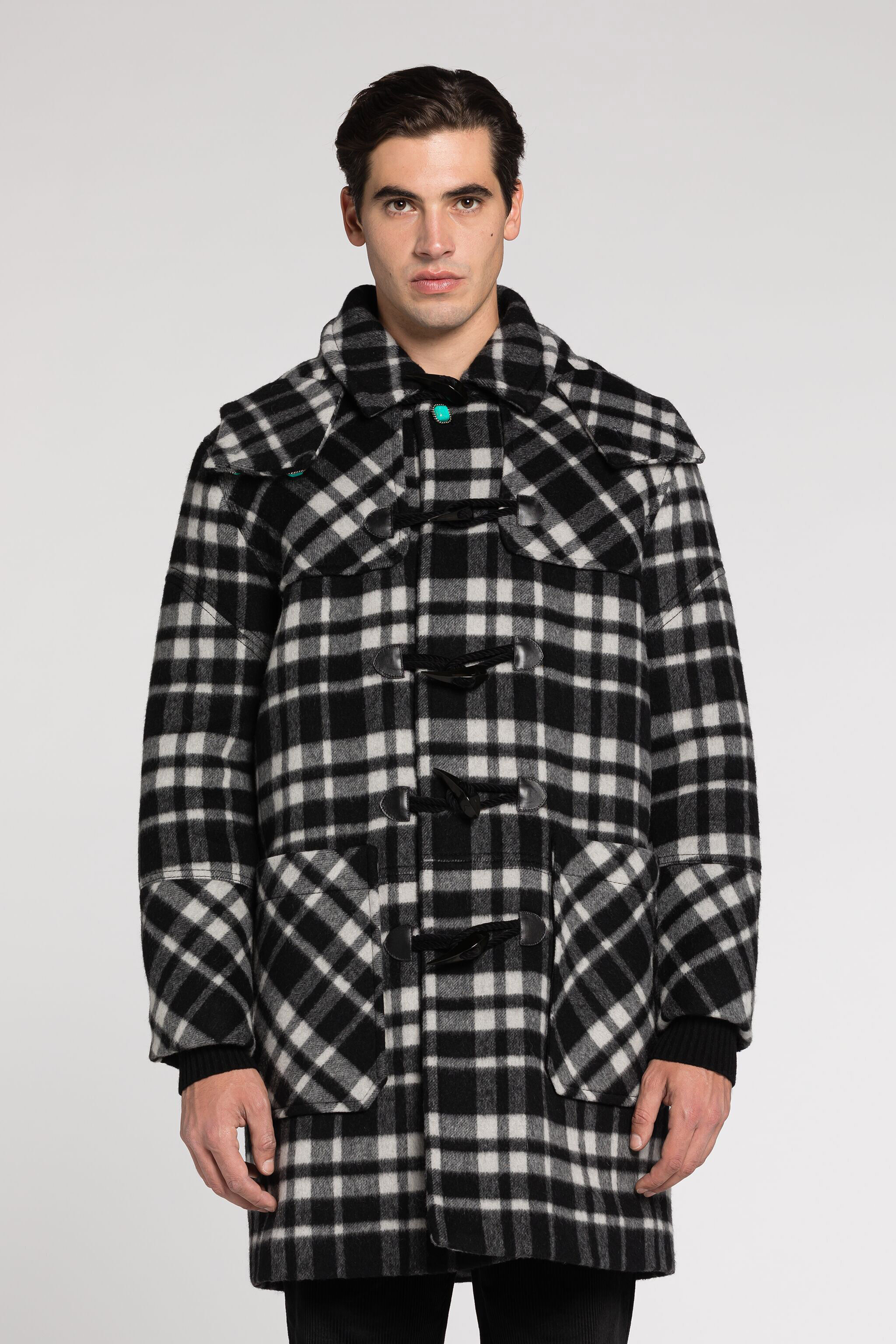 RC Plaid Duffle Coat Black/White RRT501-FY090