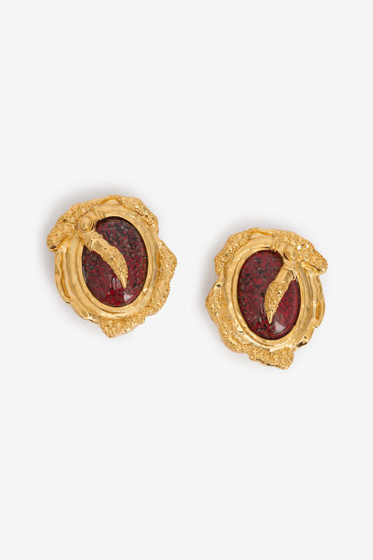 RC Gold Clip-On Earrings with Ruby Stone ORO/RUBINO VWG013-AM081