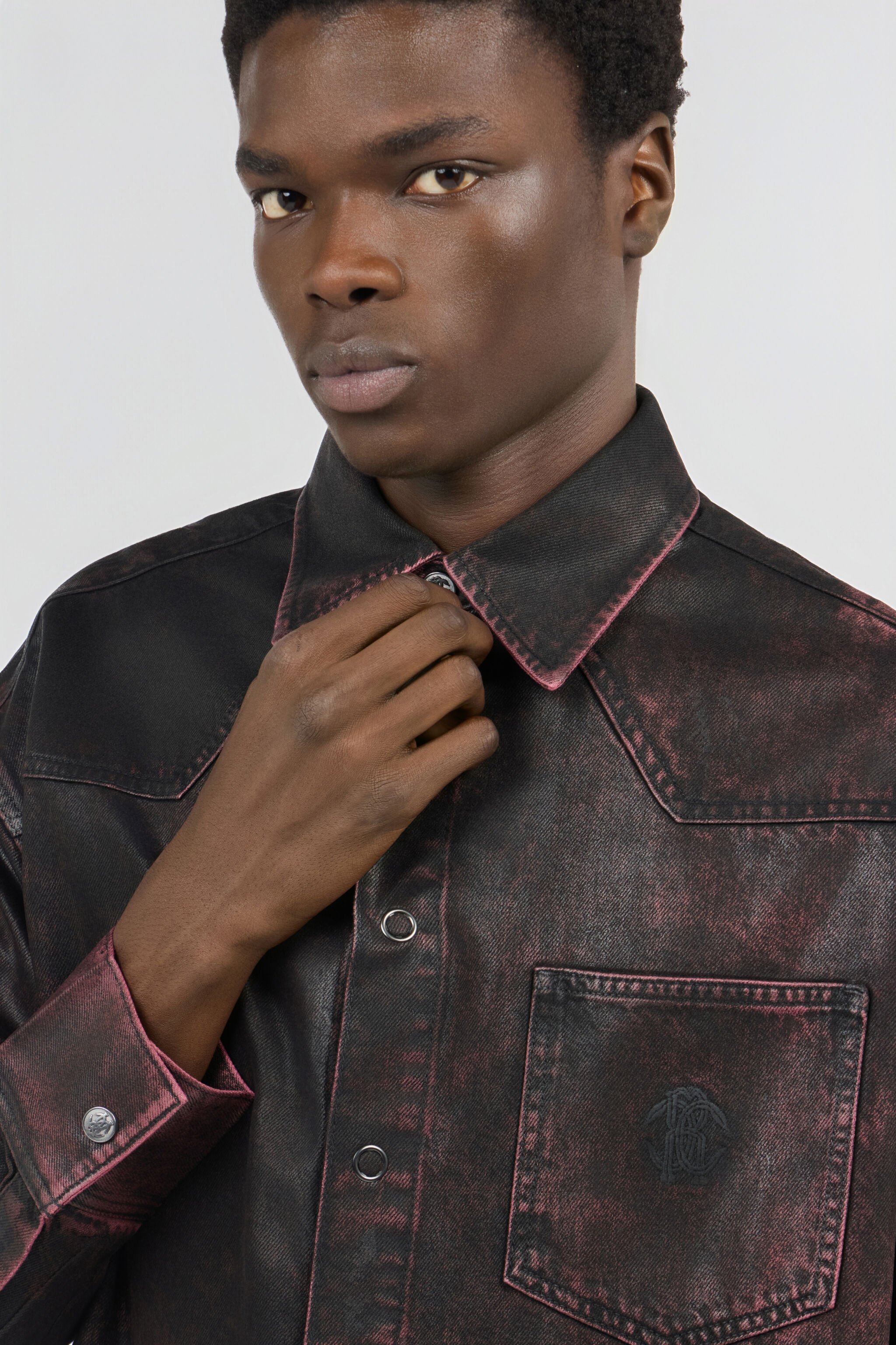 RC Black And Red Washed Denim Shirt DARK RED SOJ71A-DL020