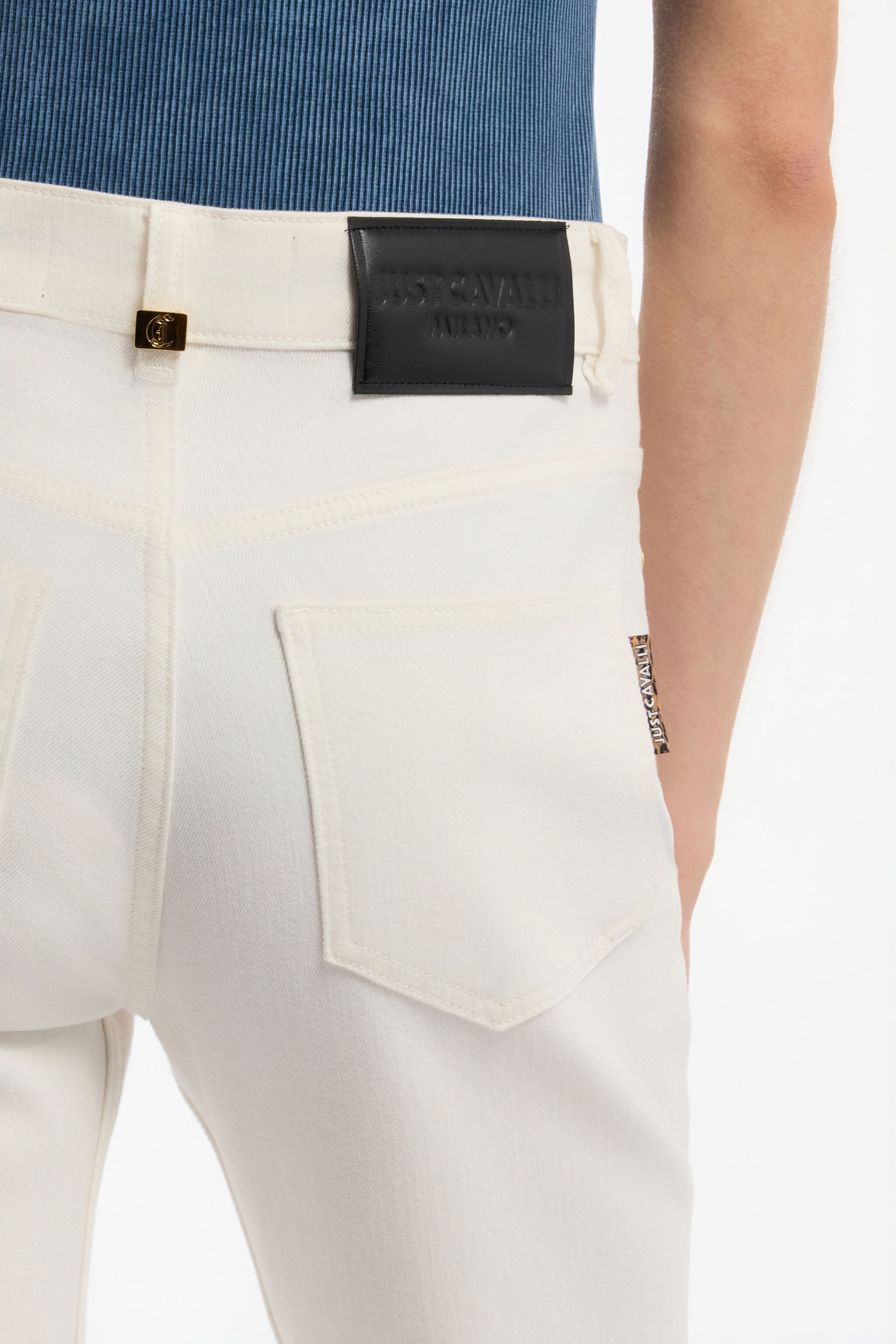 JC Pantalones Évasé De Algodón Elástico Blanco UFJ008-UF135