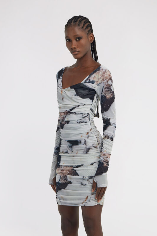 RC Marble Print Dress Noir/Blanc TWT137-6HN18