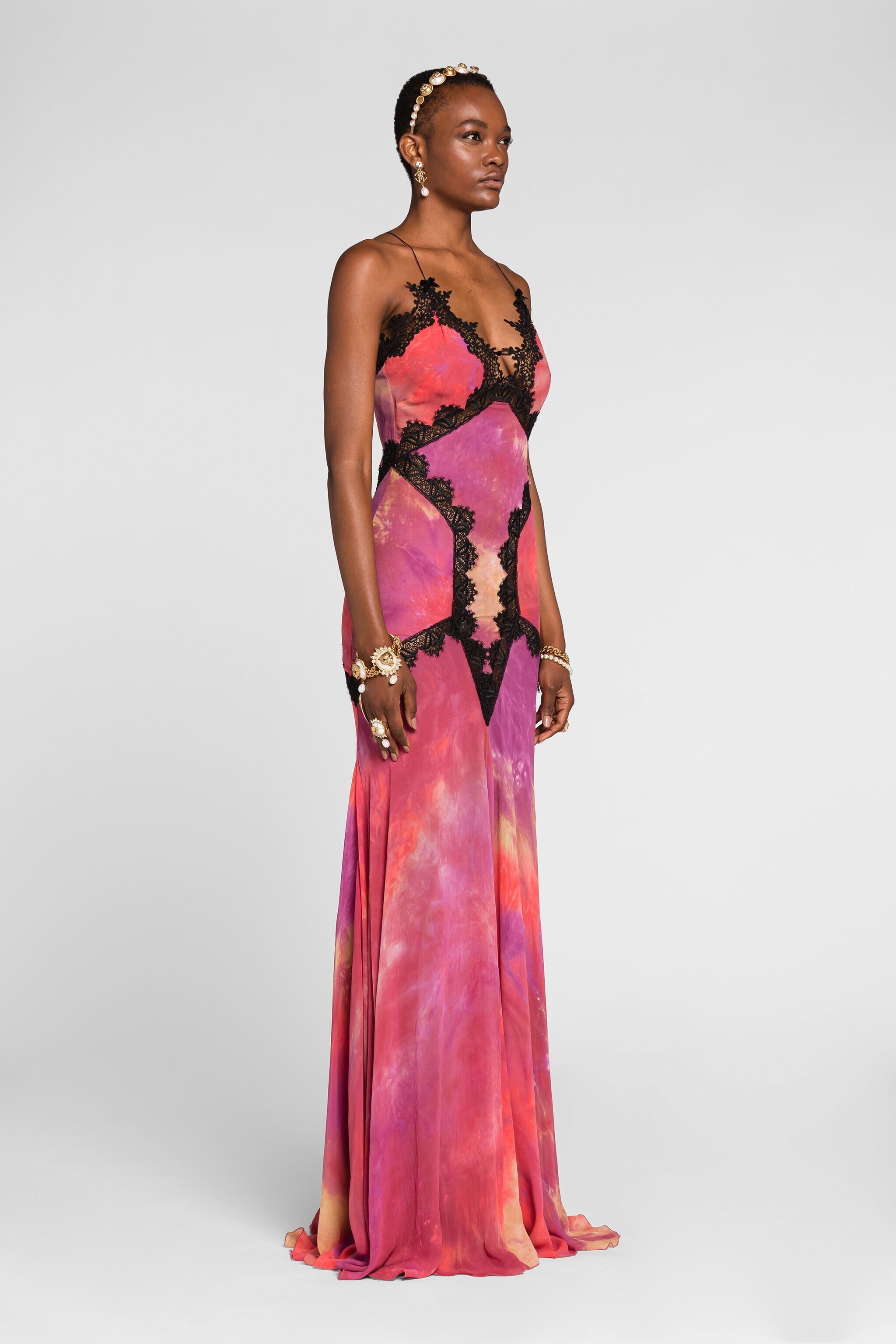 RC Spitzenbesetztes Batik-Kleid Fuchsia QKT132-GG039