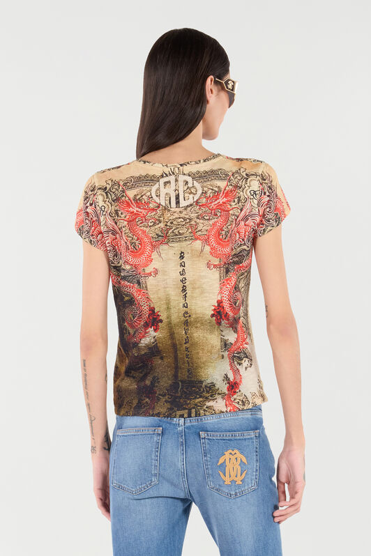 RC Cotton T-Shirt with Oriental Print RC Cotton T-Shirt with Oriental Print NATURALE/ROSSO VQT61C-3DQ00