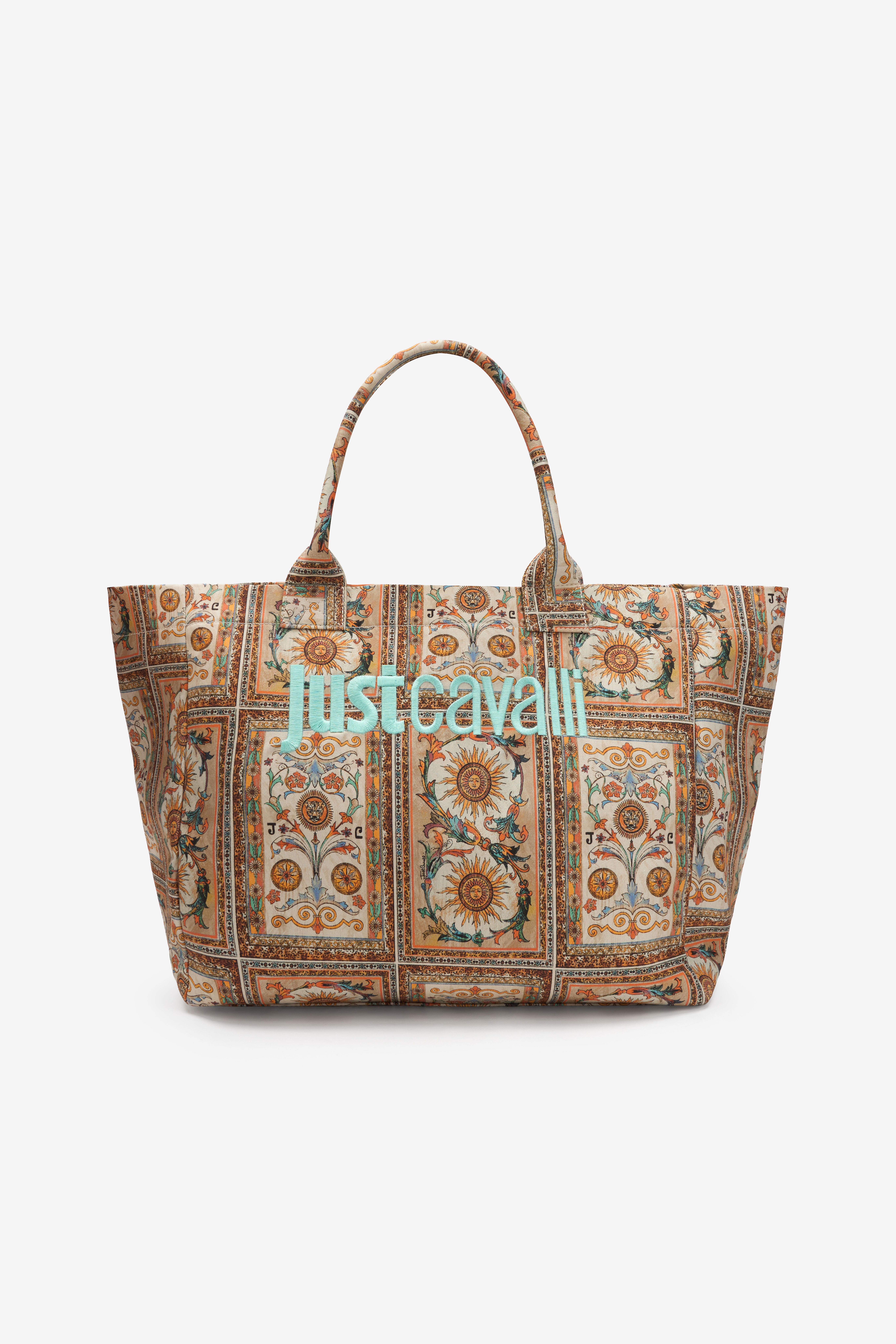 Shopping Bag With Persian Tarot Print in 744 BEIGE + 217 AZZU for
