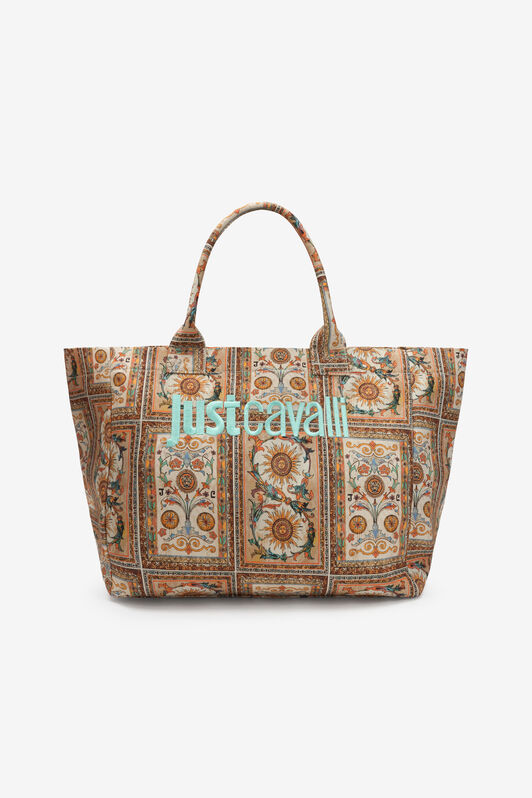 JC Shopping Bag With Persian Tarot Print 744 BEIGE + 217 AZZU WFB118-WF448