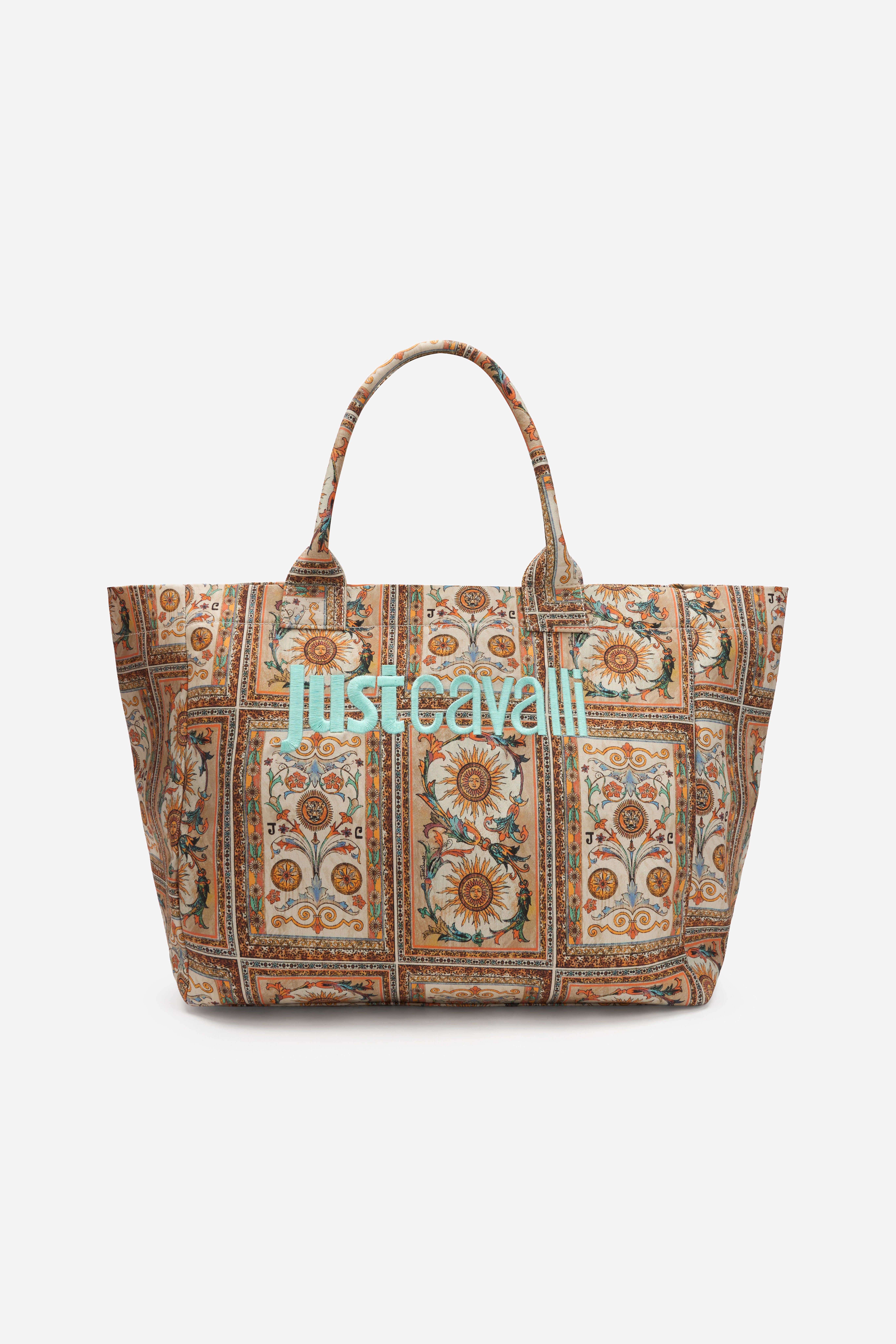 JC Shopping Bag With Persian Tarot Print 744 BEIGE + 217 AZZU WFB118-WF448
