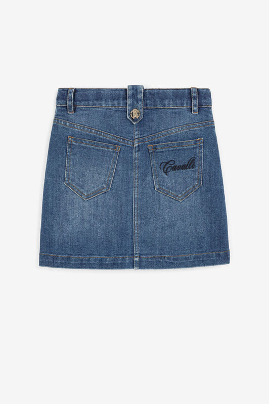JU Flower-Embroidered Denim Skirt JU Flower-Embroidered Denim Skirt Dark blue QJJ300-DS015