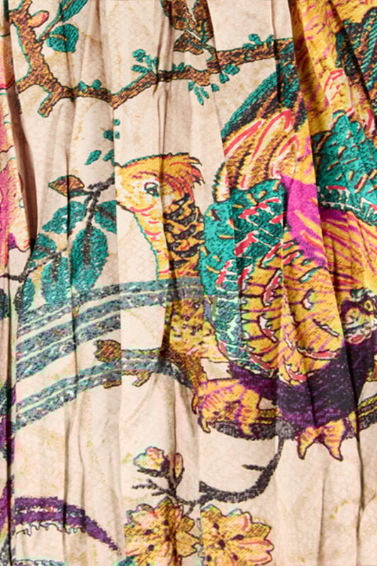 RC Midi Skirt with Floral and Pheasant Print RC Midi Skirt with Floral and Pheasant Print Ivory/Pink VKT306-TYP76