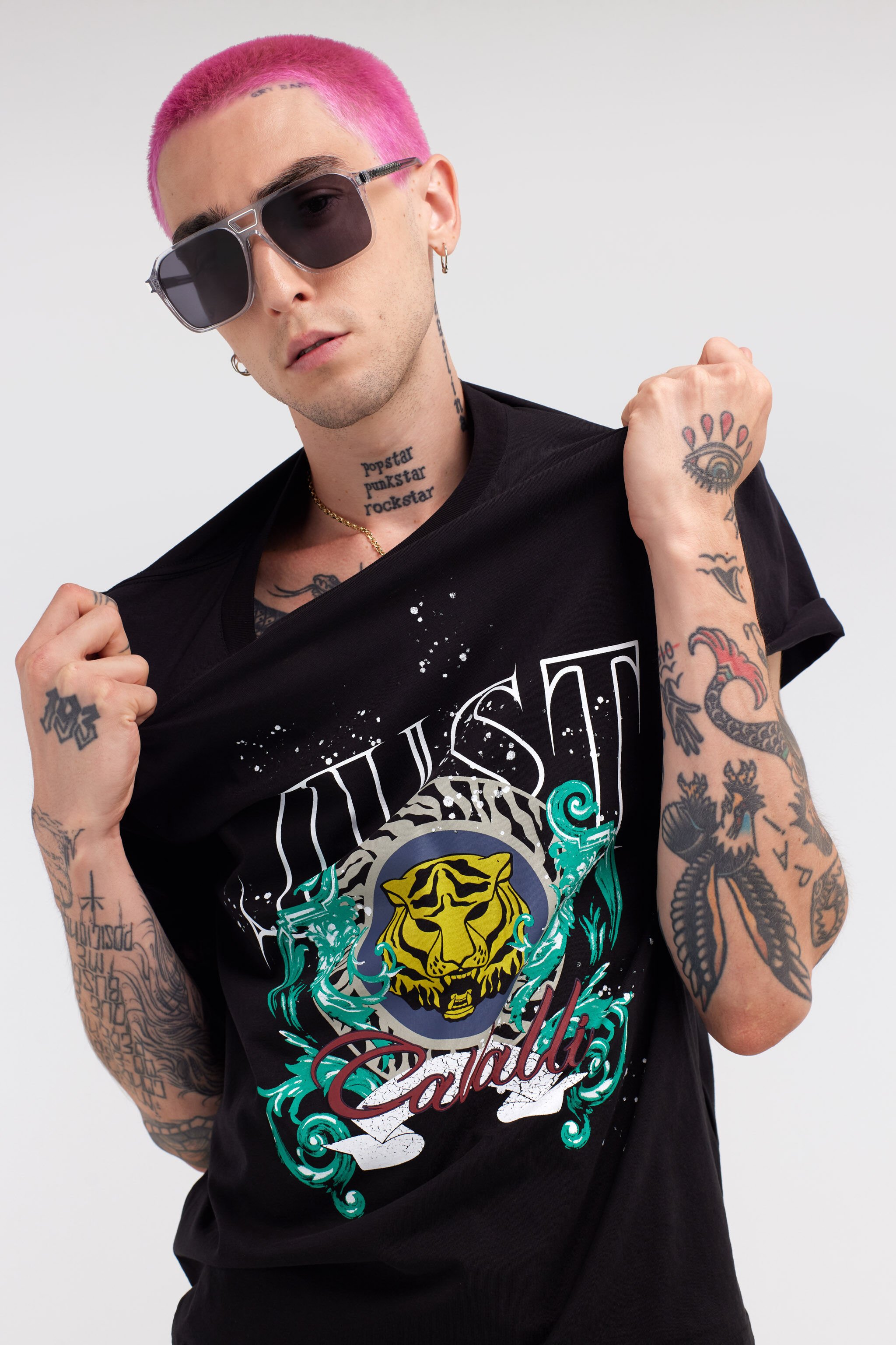 JC Just Cavalli Tiger Logo T-Shirt Black RRT921-RR183