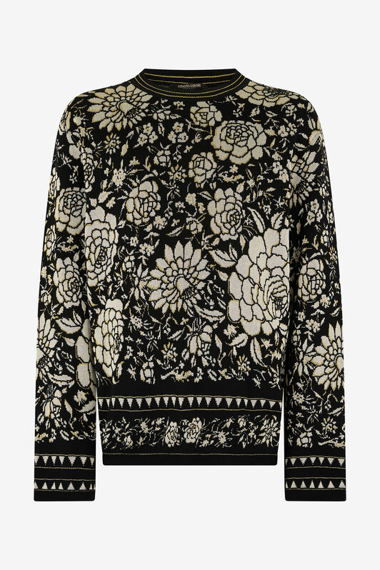 RC Wool Blend Sweater with Floral Design Black/White VNM604-MQ027
