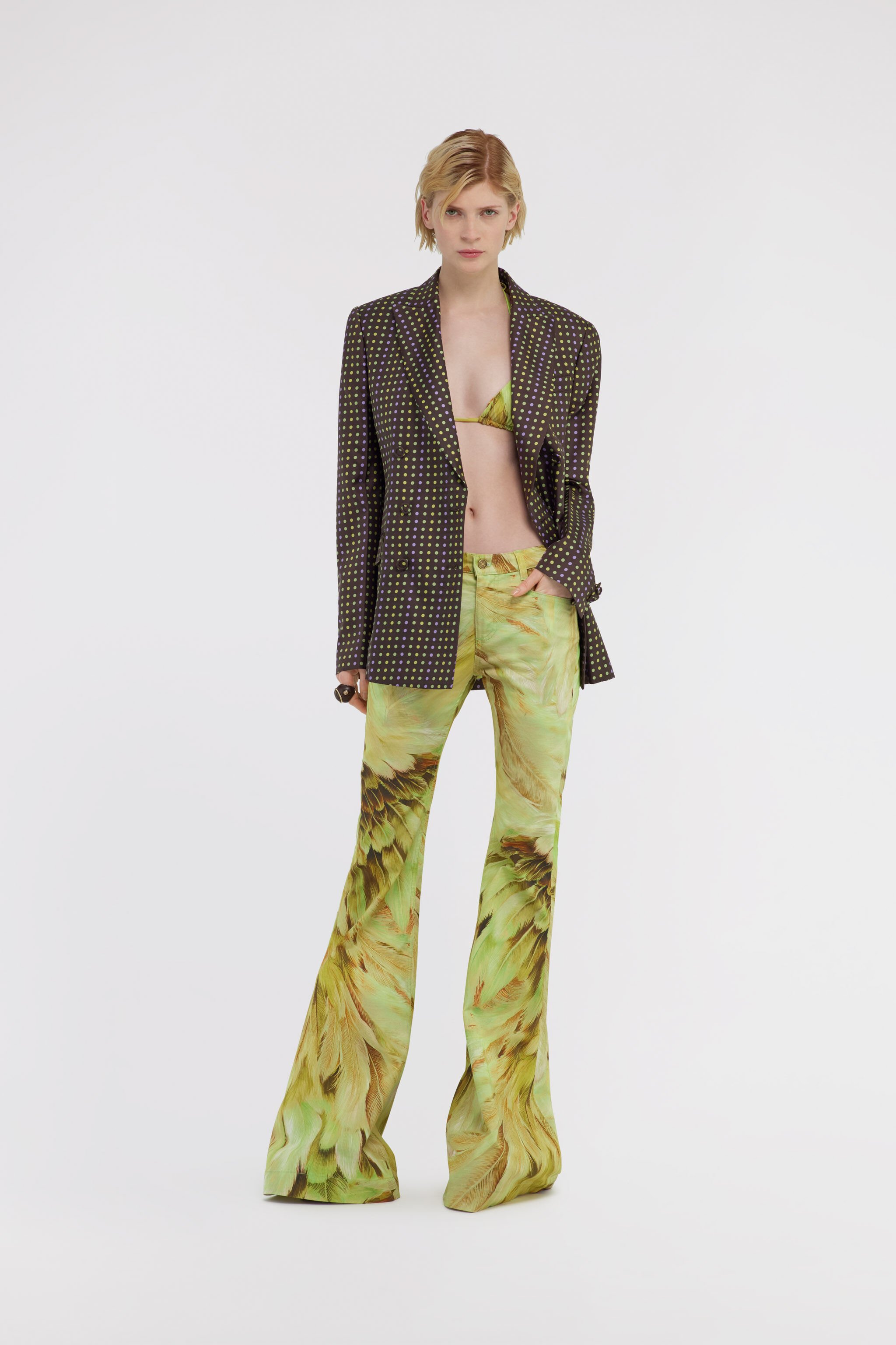 RC Polka Dot Silk Double-Breasted Jacket LIGHT BROWN SWT400-4QL72