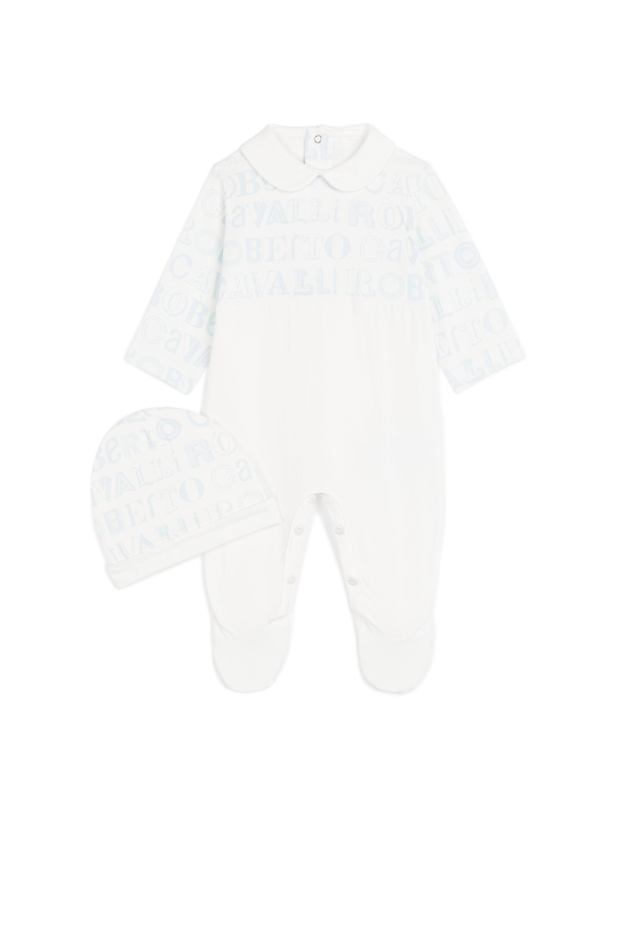 JU Logo-Print Babygrow Set MILKY WHITE/BABY BLU MJT80A-JMA93