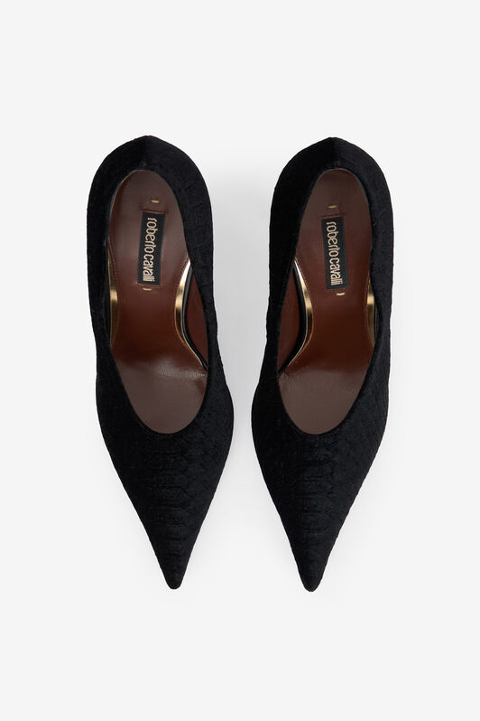 RC Zapatos De Salón Negros Con Textura De Serpiente RC Zapatos De Salón Negros Con Textura De Serpiente Negro VKS120-VL356
