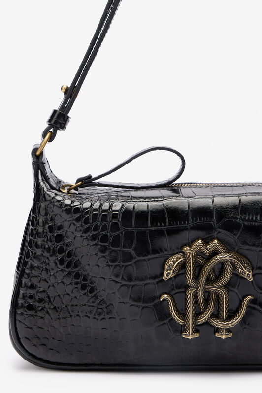 RC Black Croc-Effect Shoulder Bag With Mirror Snake Monogram BLACK QOB00B-PZO32