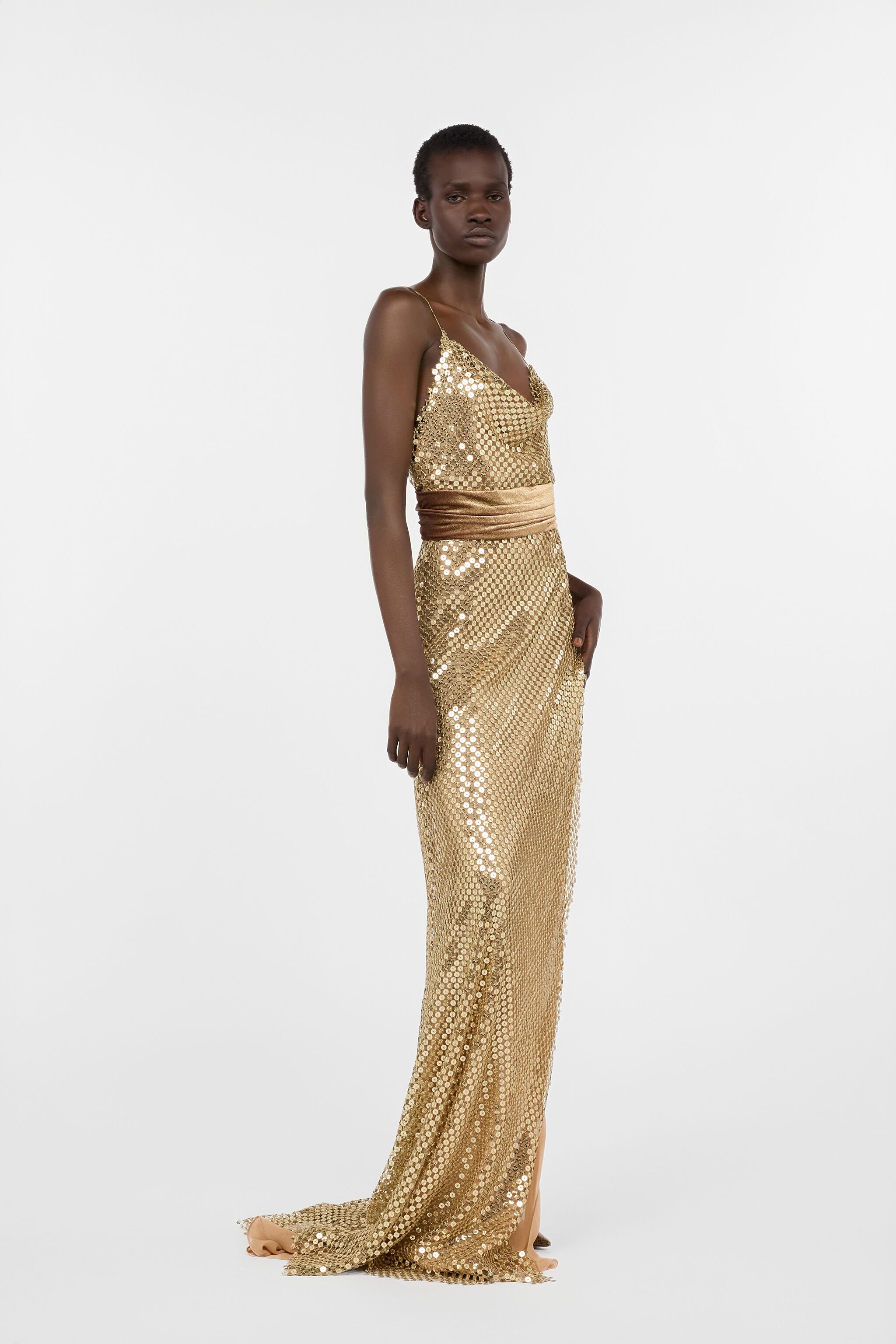 RC Abito Extralungo Dorato Con Paillettes GOLD WWT126-TR007