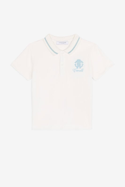 JU Embroidered-monogram cotton polo shirt Milky white QJT662-KB003