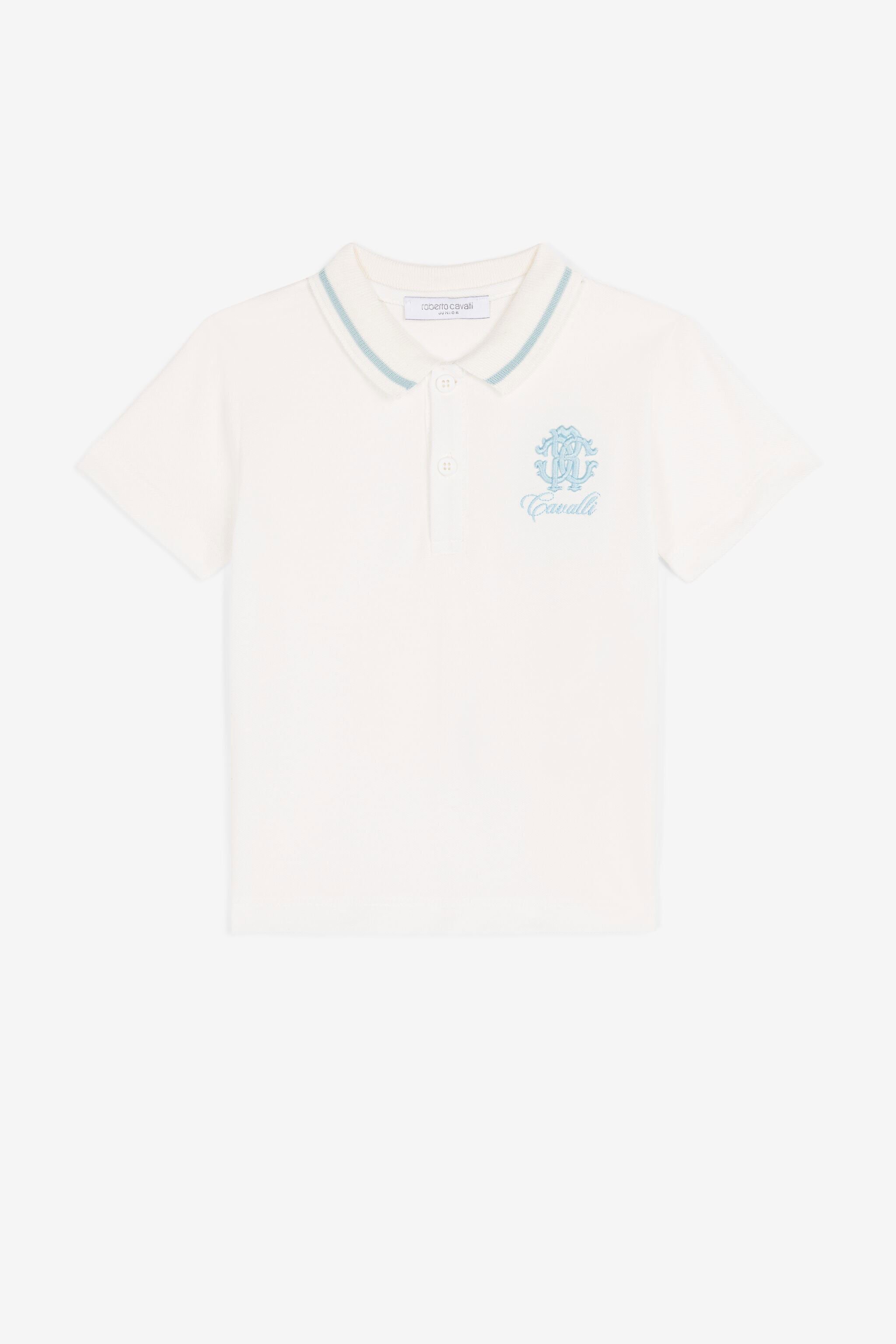 JU Embroidered-monogram cotton polo shirt Milky white QJT662-KB003