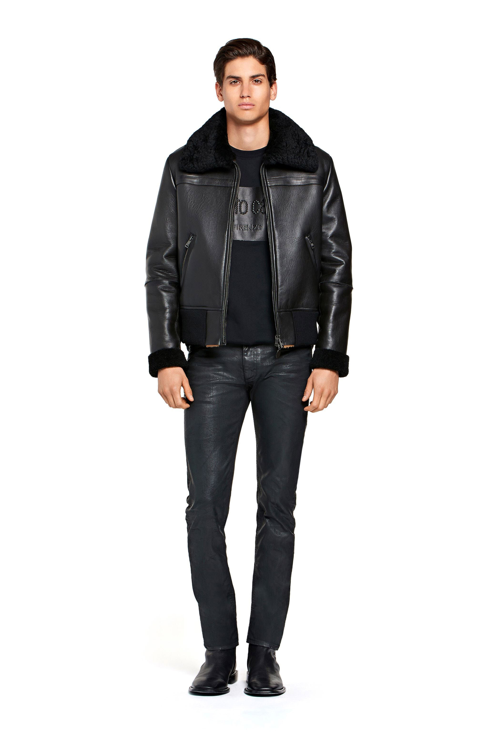 RC Black shine effect slim fit jeans BLACK HNJ240-DN002