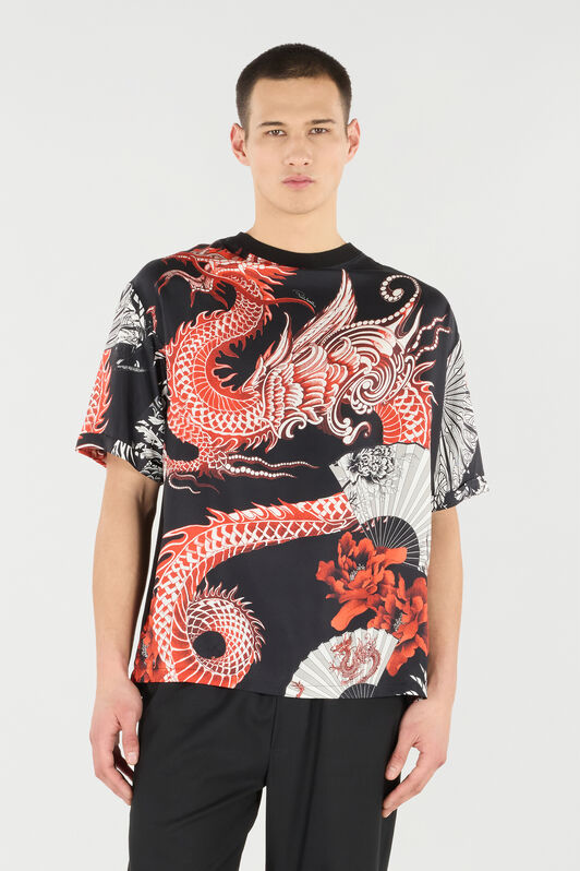 RC Silk and Cotton T-Shirt with Dragon Black/Red VNT62F-OZP75