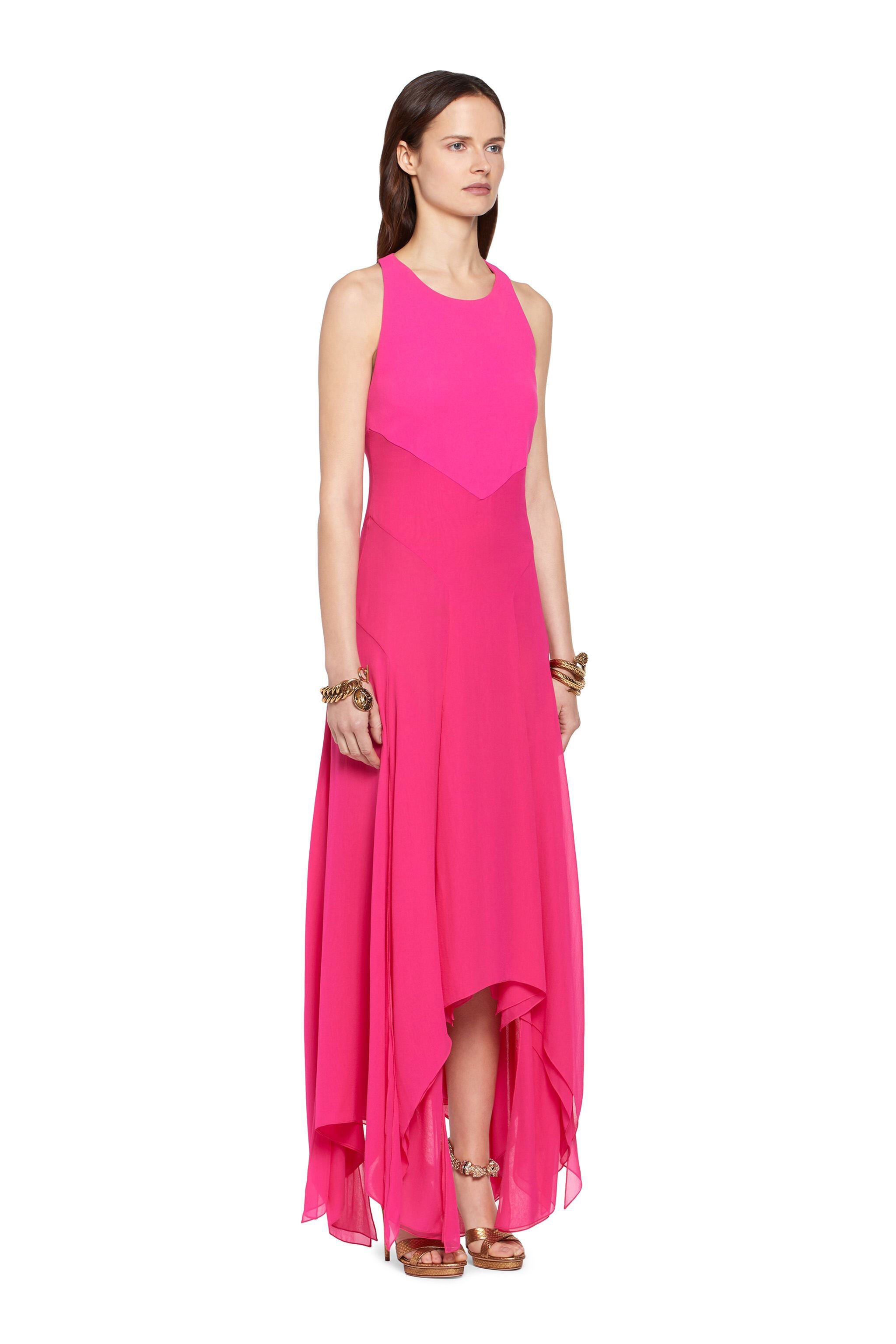 RC Long geranium silk georgette dress Fucsia HQT130-GG001