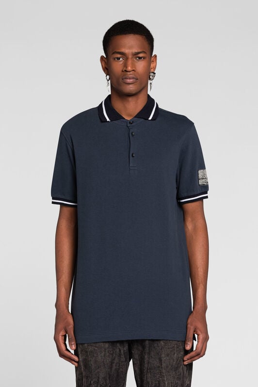 RC Animalier Patchwork-Print Appliqué Polo Shirt Dark blue PRT64C-KB010