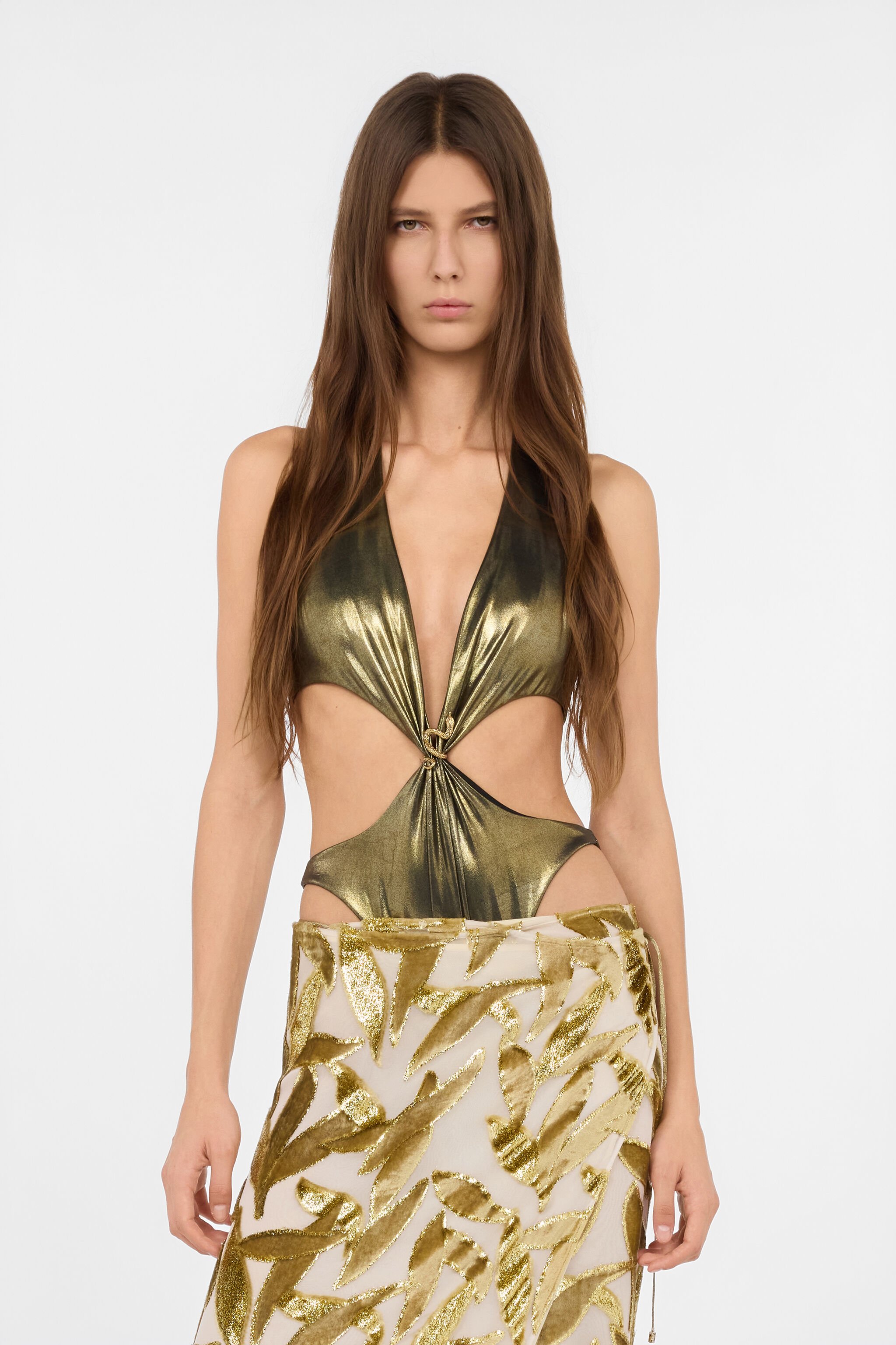 RC Golden One-Piece Swimsuit with Snake Detail and Cut-Outs RC Golden One-Piece Swimsuit with Snake Detail and Cut-Outs GOLD WWW006-JE032