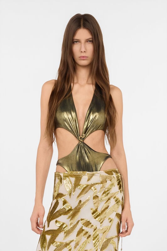 RC Golden One-Piece Swimsuit with Snake Detail and Cut-Outs RC Golden One-Piece Swimsuit with Snake Detail and Cut-Outs GOLD WWW006-JE032