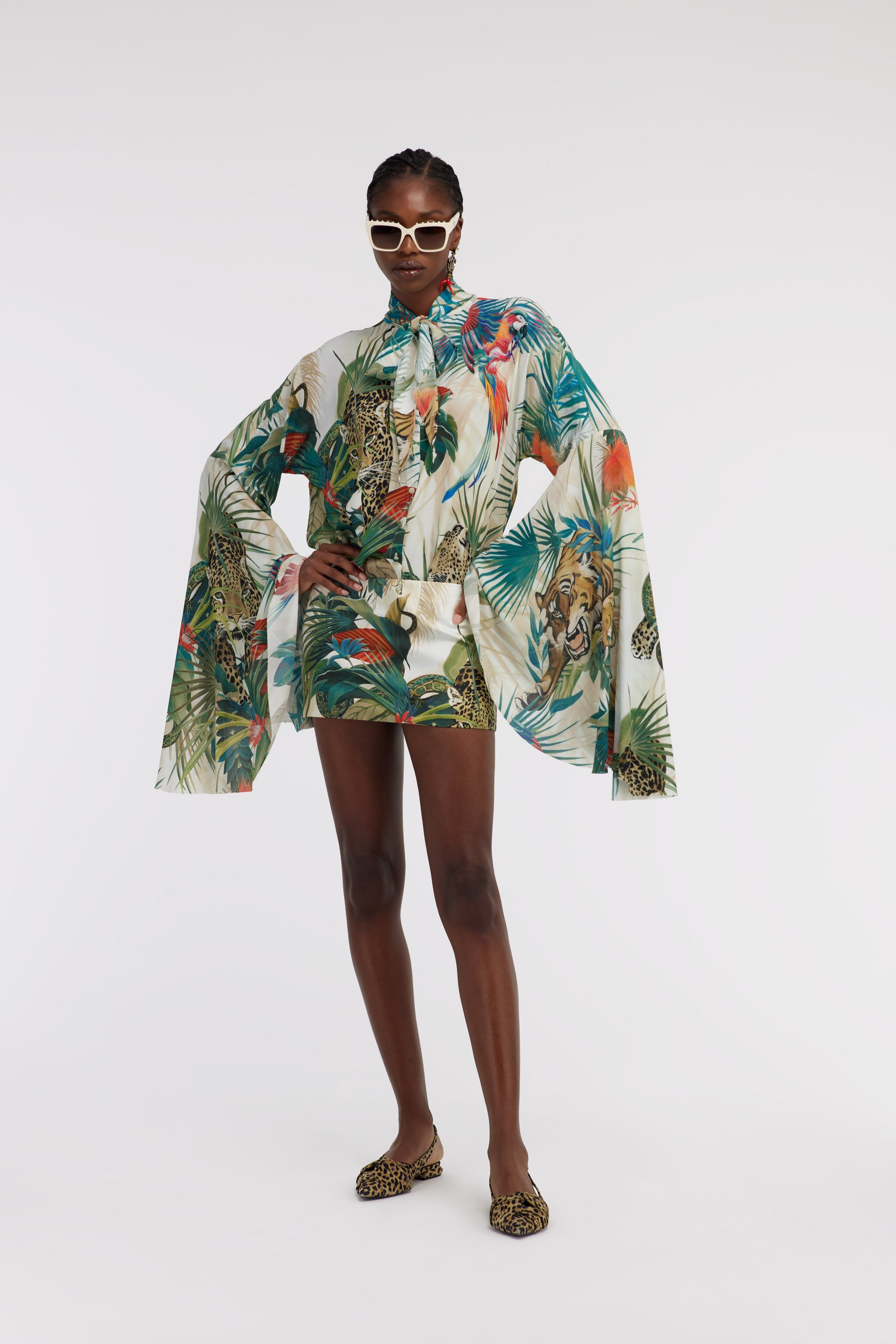 RC Jungle Print Shirt Flared Sleeves Green SKT708-7HI88