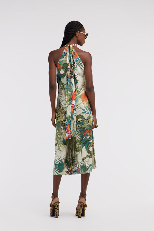 RC Jungle Print Silk Midi Dress Halter Neck Green SKT129-4QI88