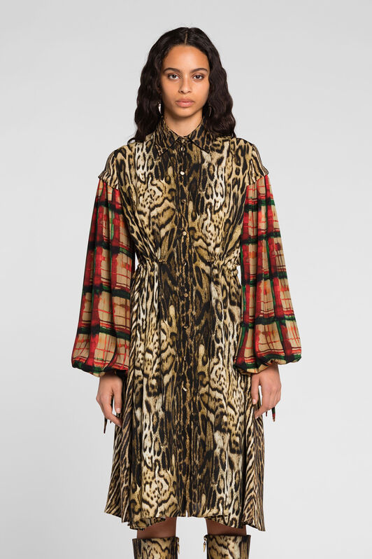 RC Ocelot And Tartan-Print Shirt Dress Light brown PKT103-5LE37