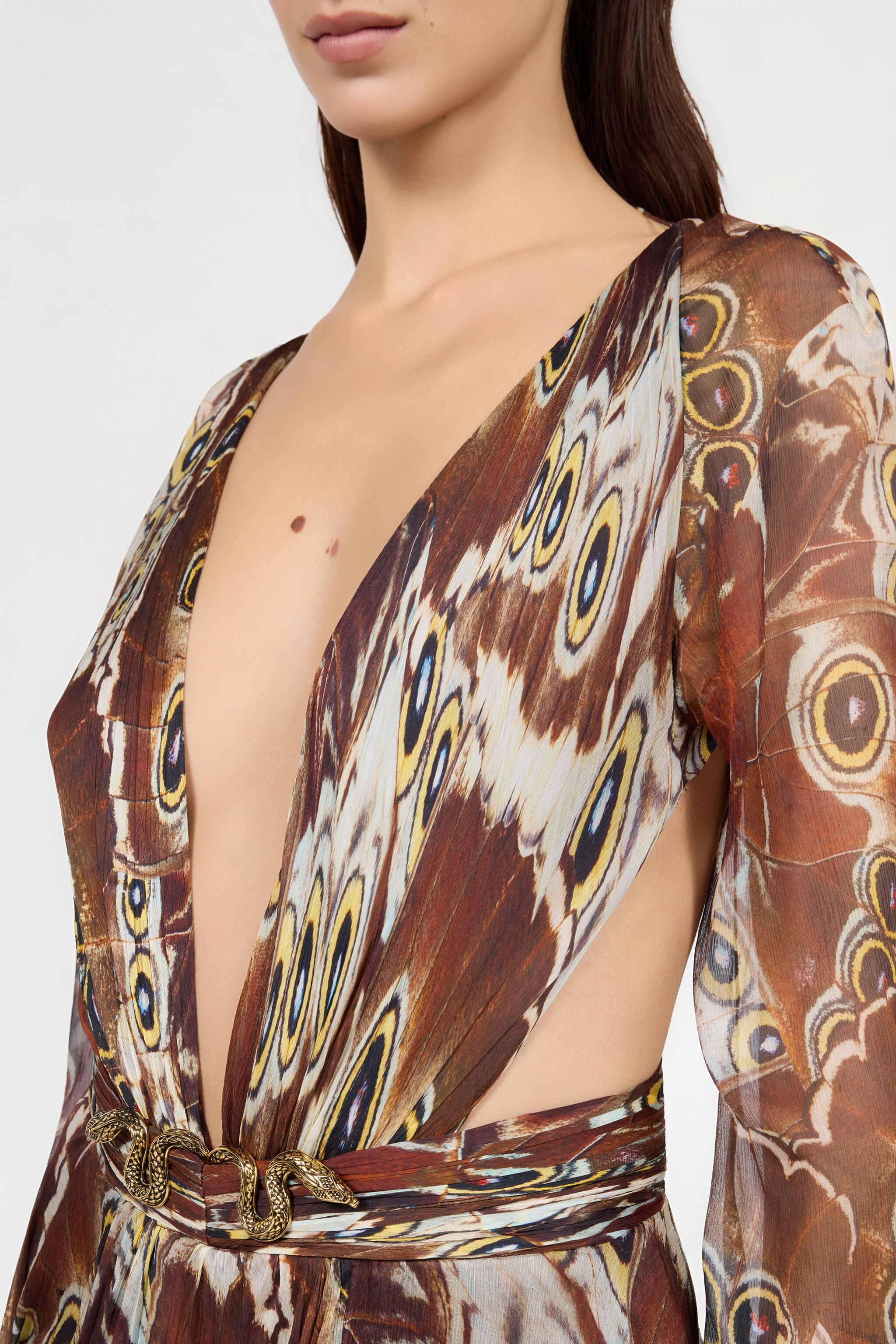 RC Night Butterfly Print Maxi Dress BROWN XQT125-CKT27