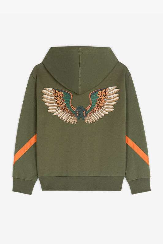 JU Wing-Print Cotton Hoodie Green RJT920-CF050