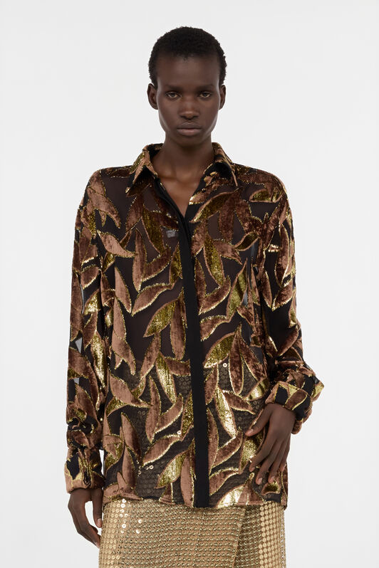 RC Chocolate Sheer Shirt with Foliage Motif CHOCOLATE WWT700-FC007