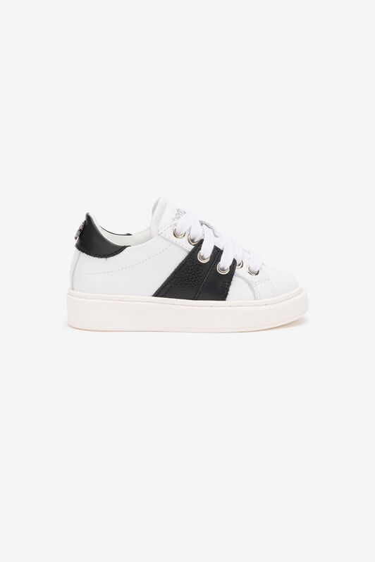 JU Leather Sneakers With Contrasting Inserts WHITE/BLACK TJS02L-PZJ02