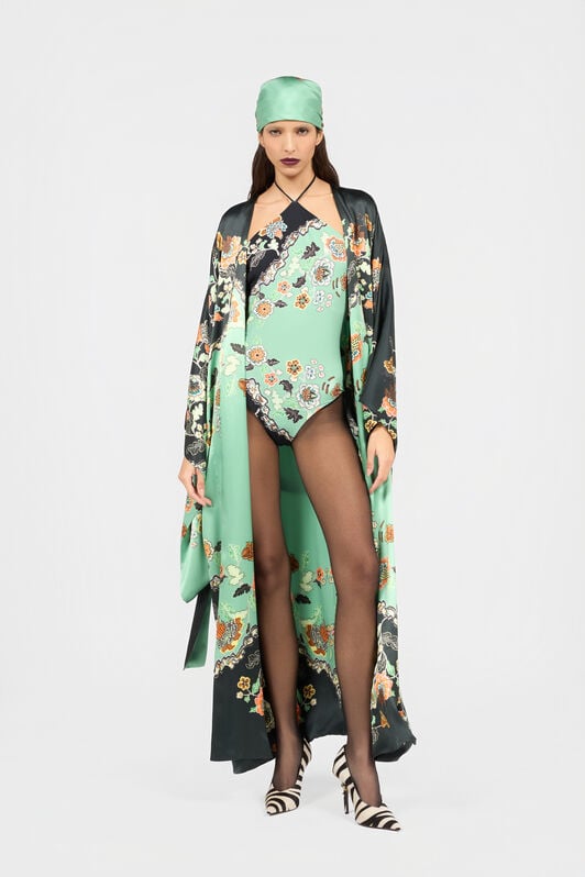 RC Seidenkimono Mit Kimono-Print RC Seidenkimono Mit Kimono-Print GREEN/BLACK XQT505-RYT25
