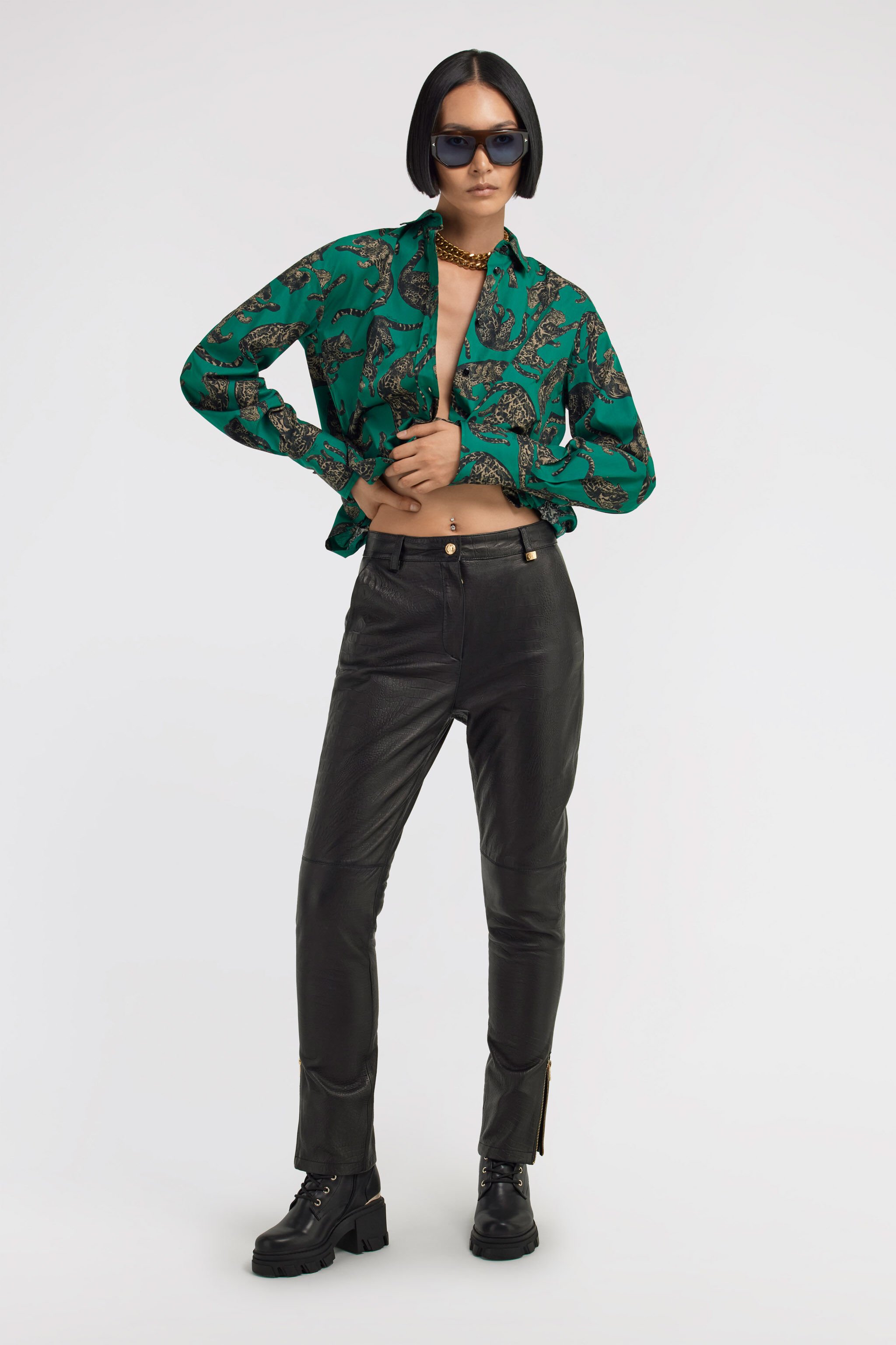 JC Just Cavalli leather pants Black TFP005-TF110
