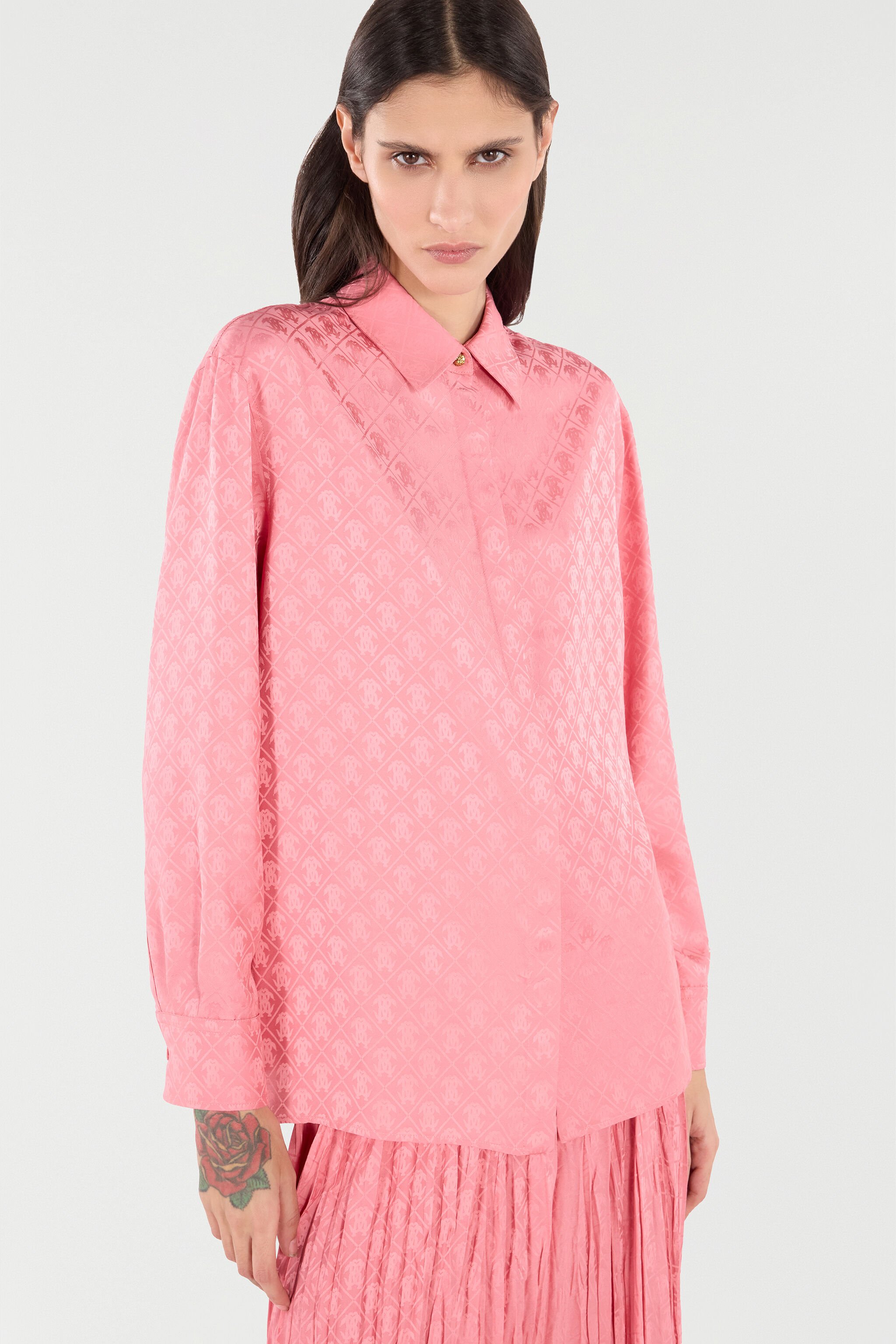 RC Silk Blend Shirt with Mirror Snake Monogram Print Pink VKT704-RK010