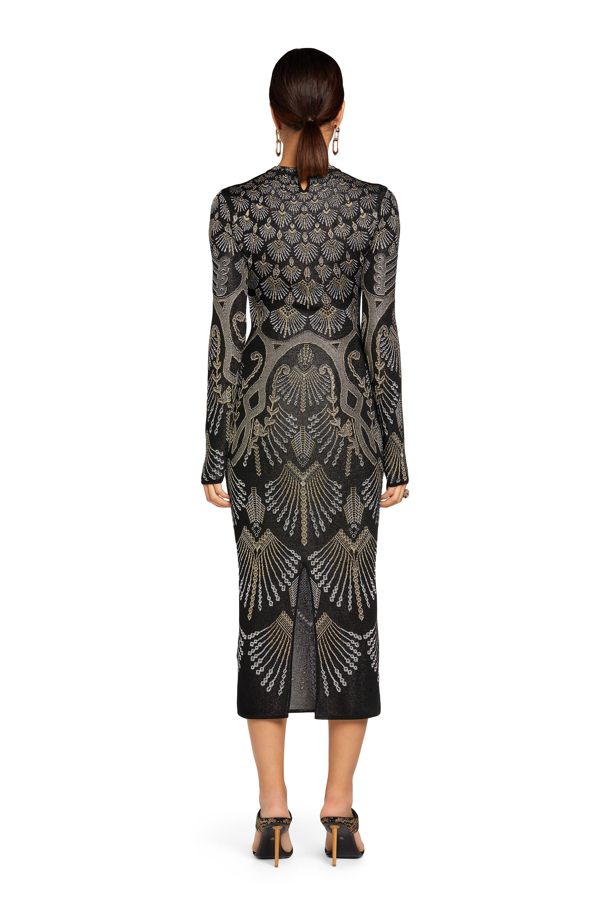 RC Kleid aus Jacquard-Strick mit Regimental Deco Design BLACK/GOLD/SILVER MQM131-MI001