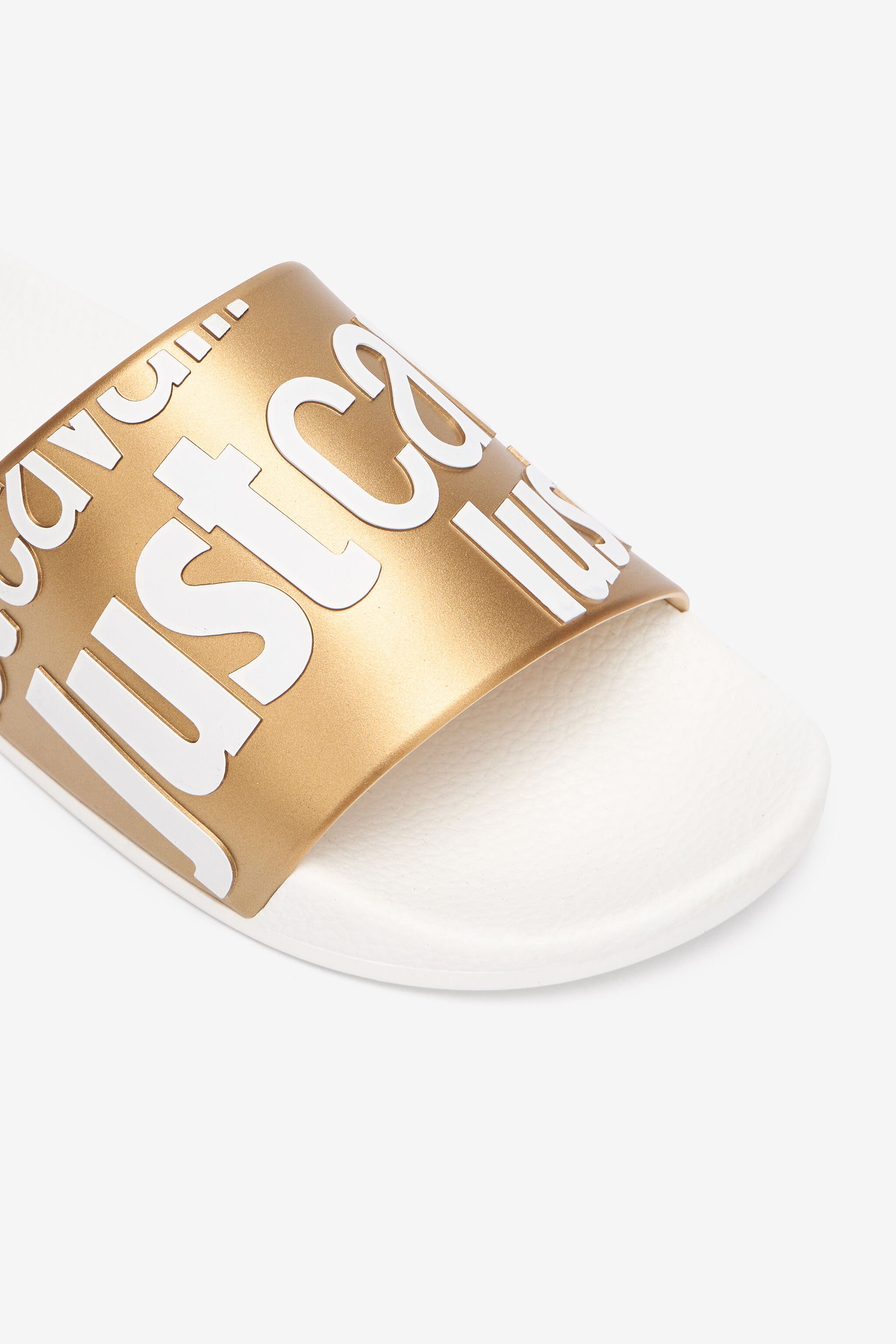 JC Slides Con Lettering E Fascia Dorata Bianco/Oro UFS043-UF365