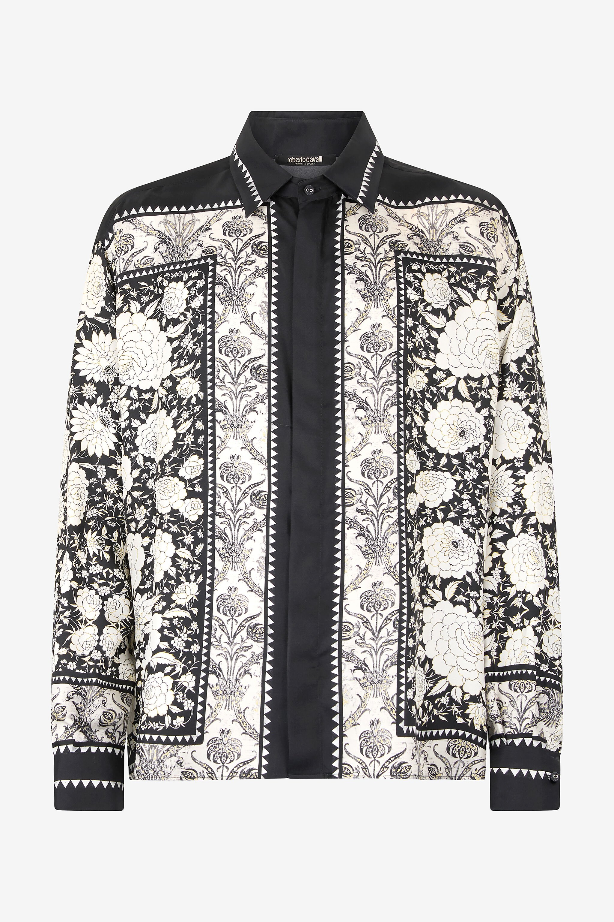 RC Silk Shirt with Floral Print Black/White VNT724-4QP97
