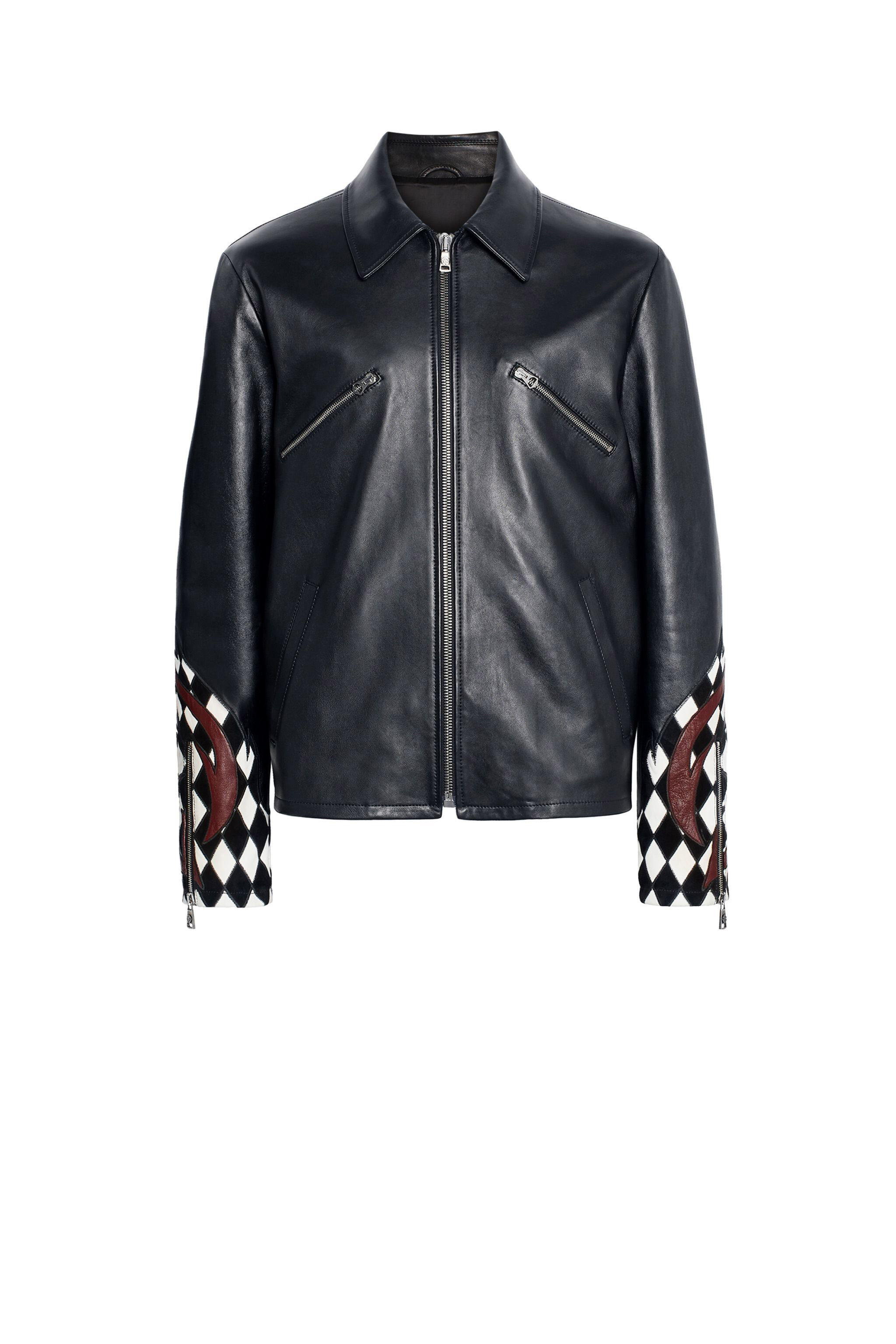 RC Nappa-Lederjacke mit Flammen-Design BLACK INP805-PN001