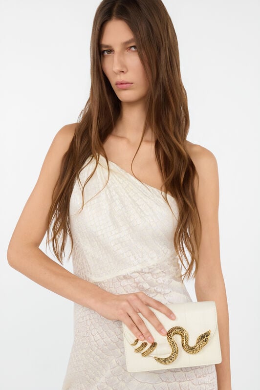 RC White Bag with Snake and Scale Motif WHITE WWB001-PA001