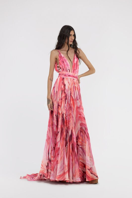 RC Long dress Plumage print RC Long dress Plumage print Fucsia SWT115-CTL71