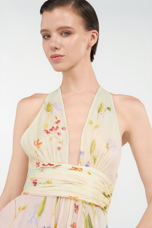 RC Mini Abito in Chiffon con Stampa Miami Flowers GREEN/FUCHSIA WQT176-CKR32