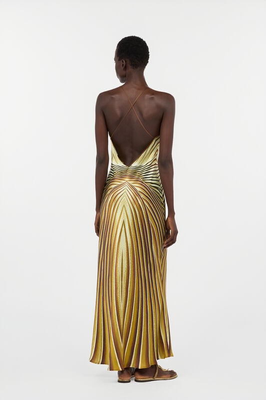 RC Abito Lungo In Seta Con Stampa Ray Of Gold SAHARA WWT134-RYS34
