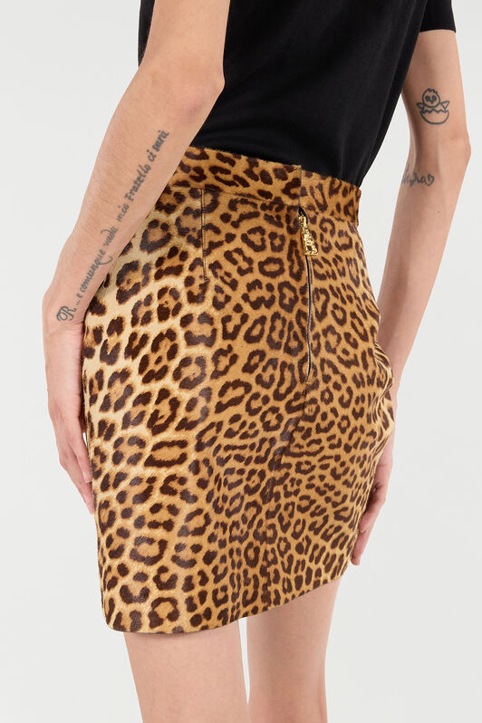 RC Minigonna In Pelle Con Stampa Leopard Skin Marrone VKP300-ZV012
